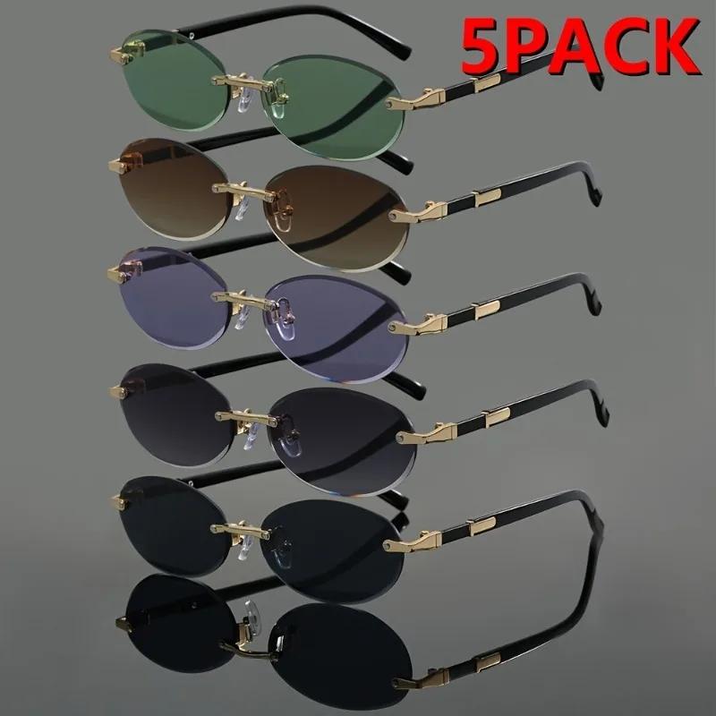 5pcs New Frameless Sunglasses For Men And Women Oval Fashion Glasses Gradient Mirror Lens Simple Vintage Eyewear for Daily Use