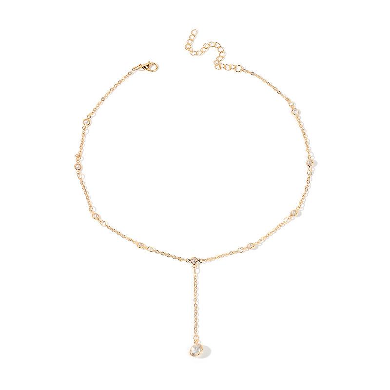 ins accessories, Japan and South Korea simple fashion zircon necklace short fringed pendant collarbone chain