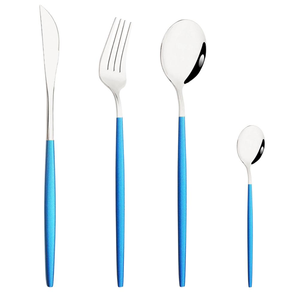 Drmfiy Pink Silver Stainless Steel Dinnerware Set Fork Knife Soup Ice Spoon Cutlery Set Western Flatware Kitchen Silverware Set
