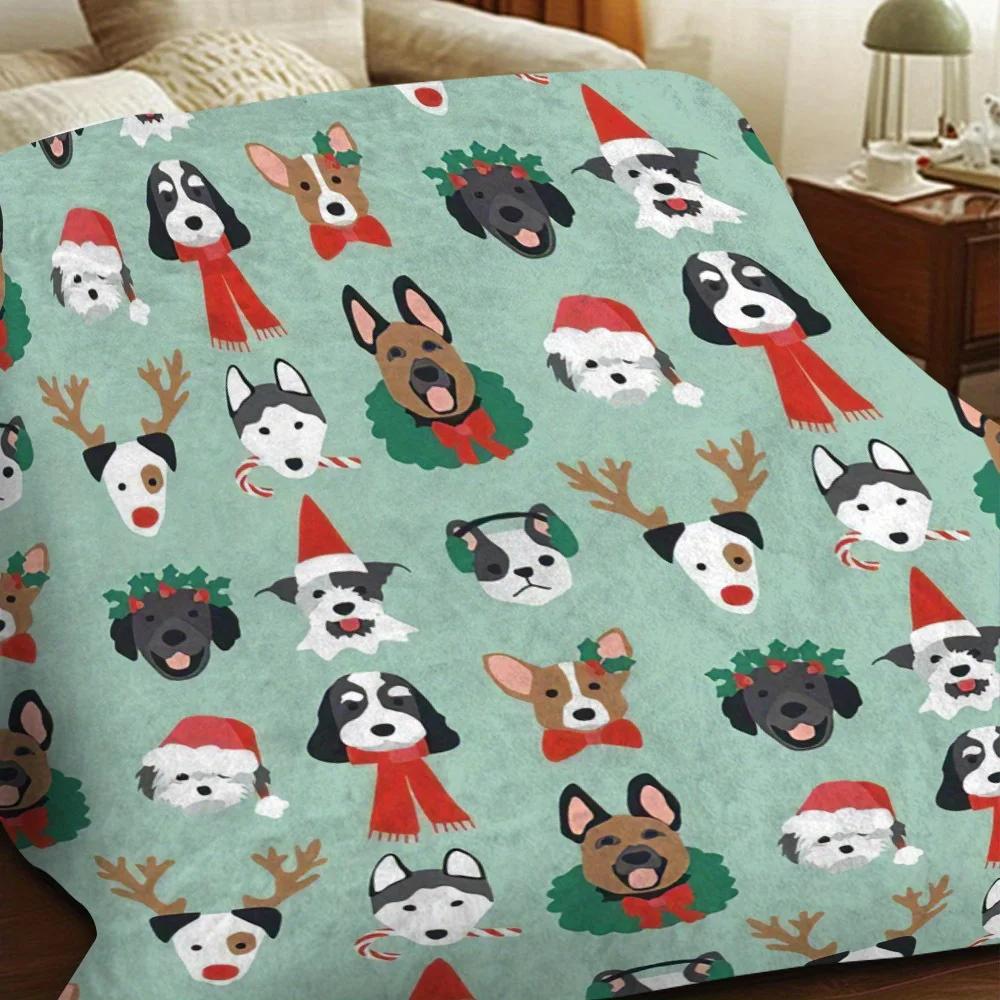 Christmas Dog Patterns Throw Blanket - Soft Polyester, Modern Style, Festive Pet-Themed, No Feathers, Electricity-Free