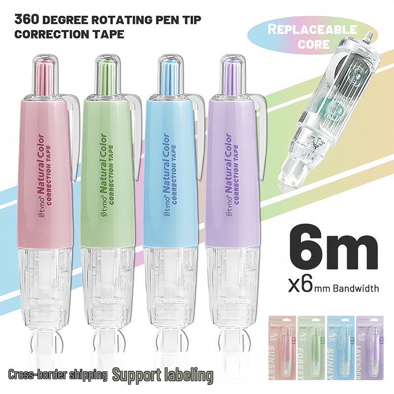 Morandi Multicolor Replaceable Core Correction Tape - Stylish Press-to-Use with Suction Card Packaging, Portable and Convenient.