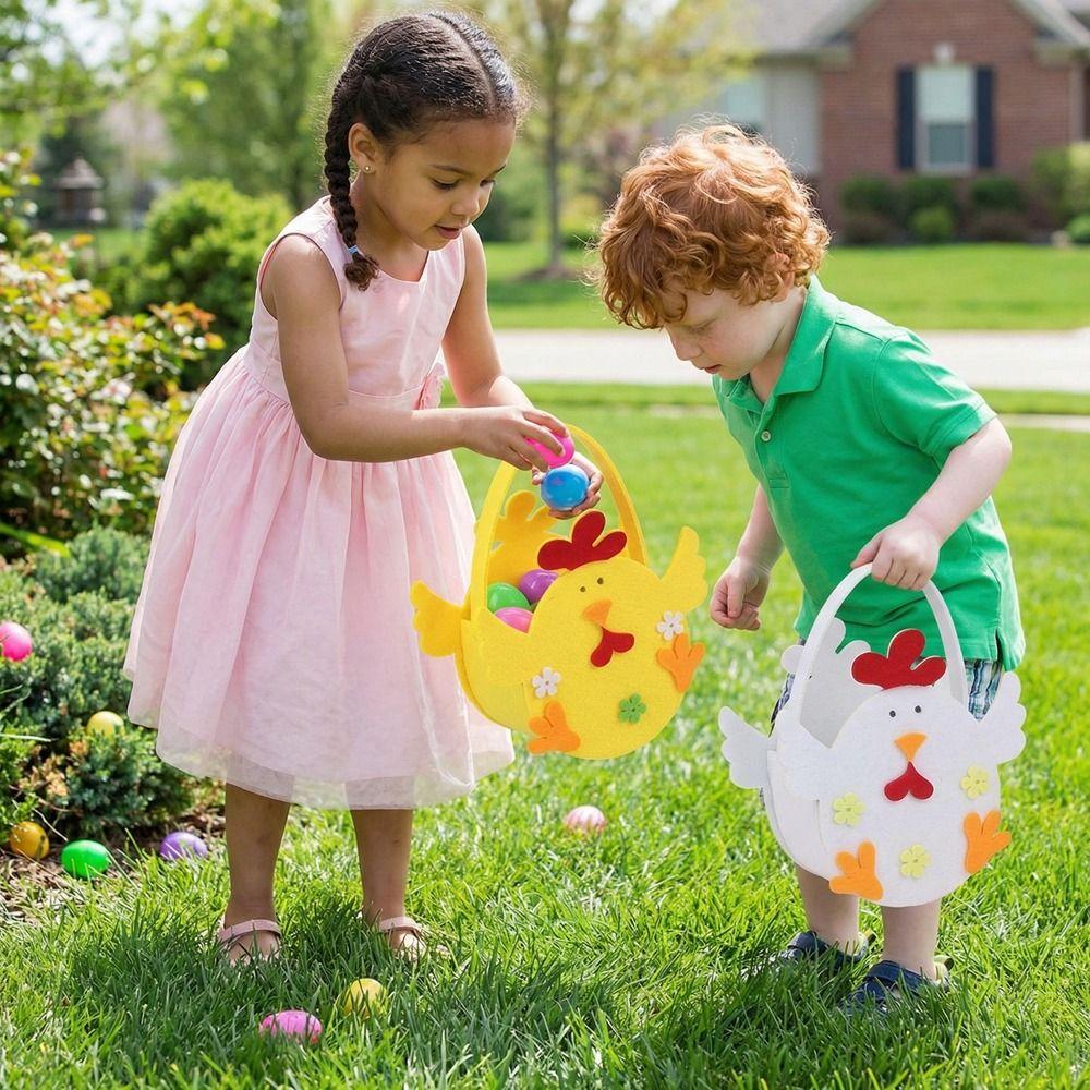 Cartoon Easter Felt Basket Cute Chicken Tote Bag Multi-functional Happy Easter Handbag  Chocolate