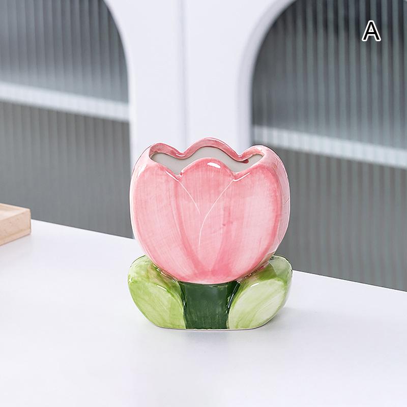 Flower Pen Holder Ceramic Desktop Decoration Cute Girl Desk Office Storage Box Stationery Shelf Storage Tank