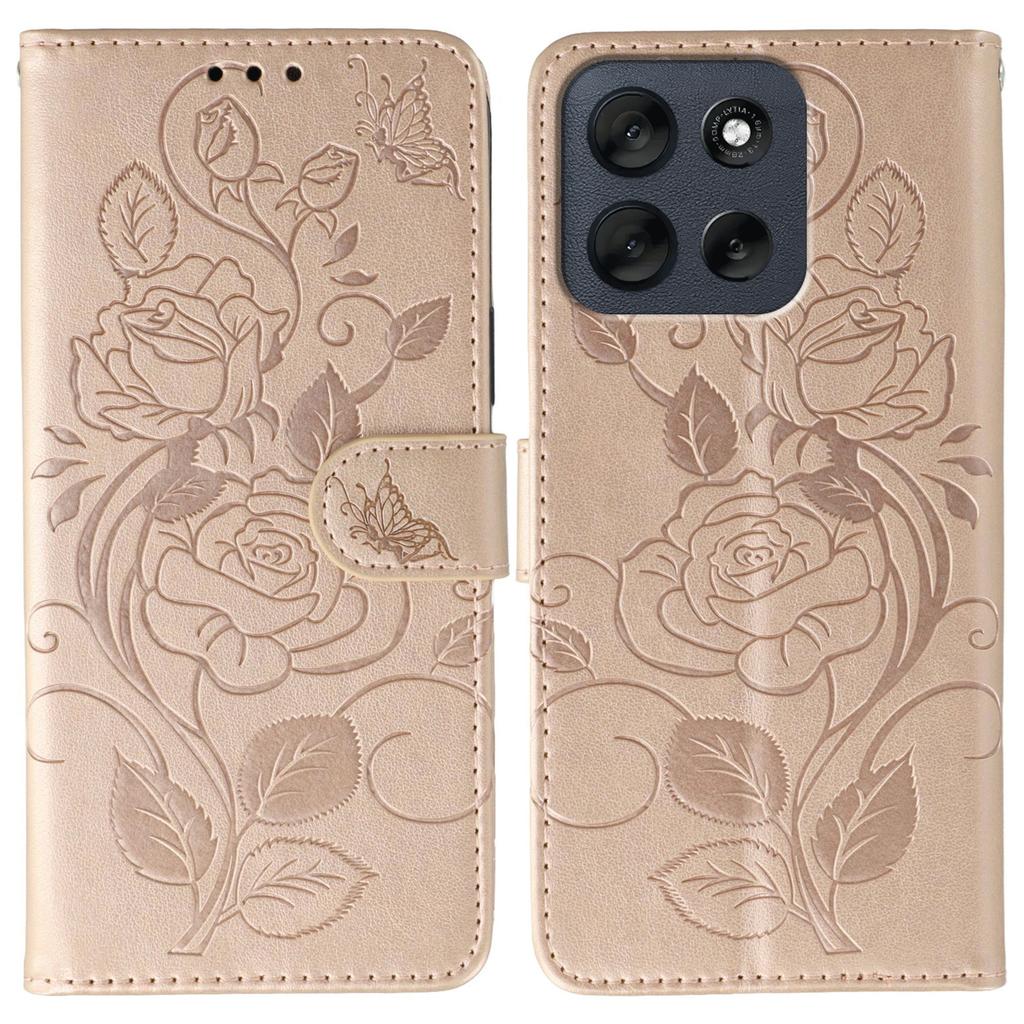 For Motorola Moto G56 5G Case Wallet Stand Imprinted Rose Butterfly PU Leather Phone Cover
