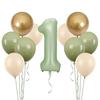 11pcs 32 Inch Sage Green Number Balloons Set Sand White Avocado Green Gold Latex Balloons for Boy Girl 1st Birthday Decorations
