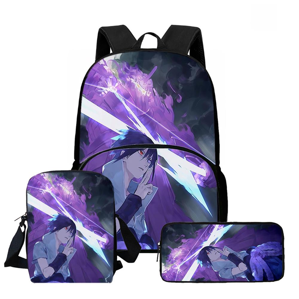 3Pcs Set School Backpack with Front Pocket, Crossbody Bag & Pencil Bag, Cartoon NARUTO, Lightweight for Boys & Girls Ages 6-10