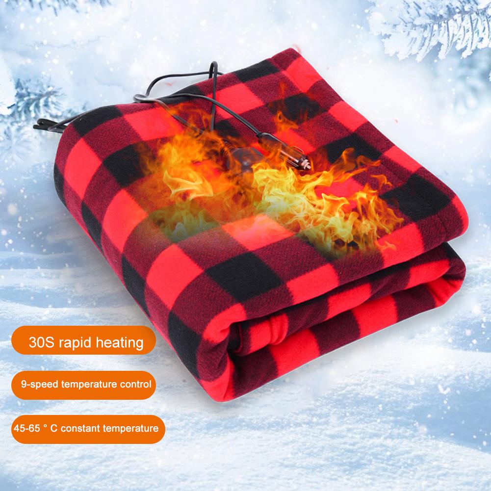 Car Heating Blanket 12V Electric Heated Blanket Cigarette Lighter Plug Winter Camping Travel Heating Blanket Car Accessories