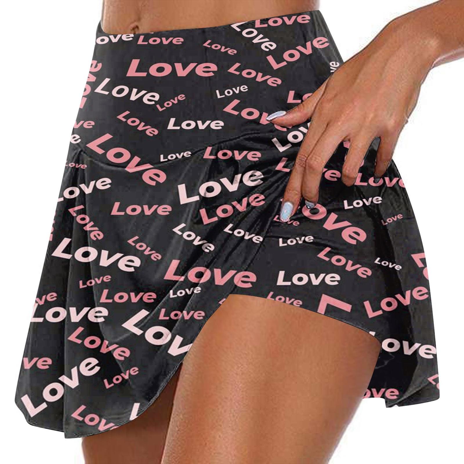 

Жіночі спортивні еластичні плісировані тенісні спідниці з принтом до Дня Святого Валентина Внутрішні шорти для бігу йоги Еластичні спортивні шорти для гольфу XL