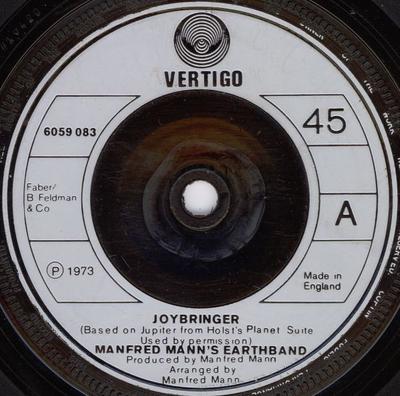7inch Record MANFRED MANN'S EARTHBAND - Joybringer 6059083 VERTIGO 1973 UK Rock Used