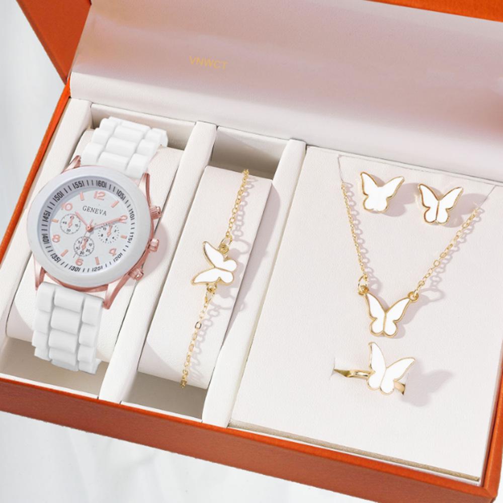 New Women'S Korean Version Of High-End Quartz Watch Simple Classic Silicone Strap Women'S Watch Fashion Set