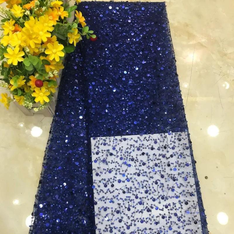 Luxury 3D Sequined Beaded Mesh Embroidered Lace Fabric Handmade Wedding Dress DIY Accessories Width 130cm 1Meter