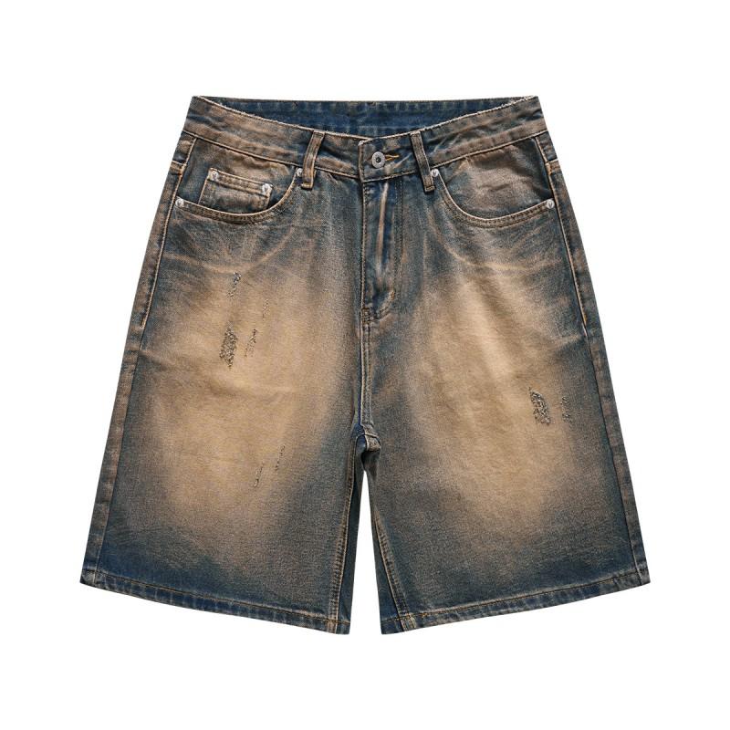Vintage Washed Denim Shorts Men Women Relaxed Straight Cut Mid-Rise 5/8 Length Cotton Jeans 2026