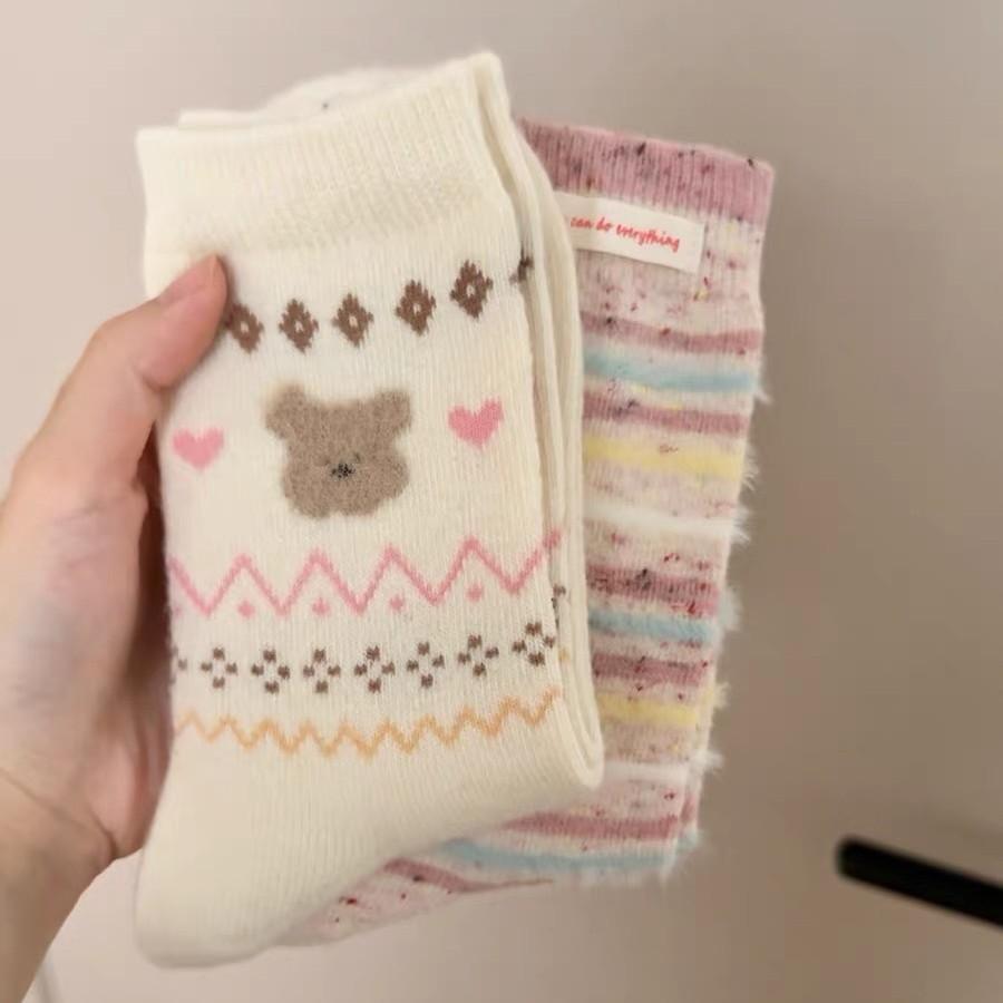 Super Sweet Gray Powder Wool Socks~ Korean Atmosphere Girl Pile Socks Thickened Warm Socks Women Hin Warm