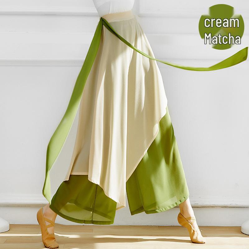 

Двухслойные шифоновые кюлоты с лентами - Женские брюки с широкими штанинами для классических танцев L