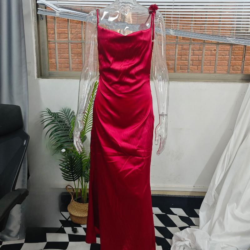 Europäisches und amerikanisches Sommer-Satin-Temperament Träger rückenfrei sexy schlank Abendkleid Kleid für Frauen