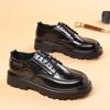 Round Toe Height Increasing Thick Sole Black Leather Shoes for Men Low Price High Quality Social Fashion New in Man Casual Shoe