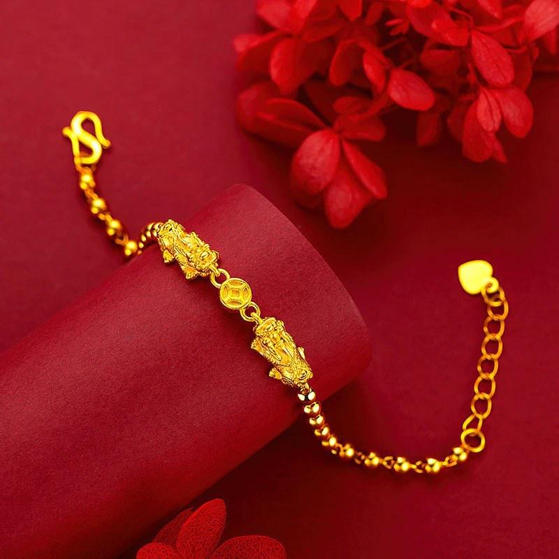 Gold-Plated Pixiu Beaded Bracelet: Luxurious Light Gold Jewelry for Women