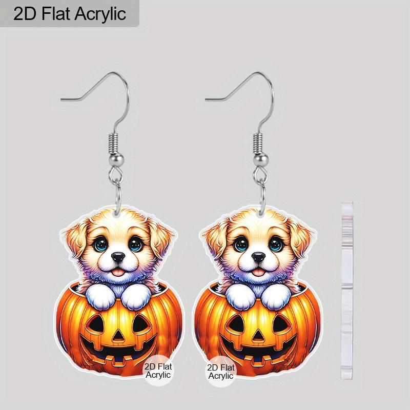 

2D Плоские Акриловые Креативные Милые Серьги на Хэллоуин Собака с Тыквой для Женщин Подарок для Мамы Собаки Серьги с Крючком-Качалкой для Щенков Ювелирный Подарок для Любителей Домашних Животных