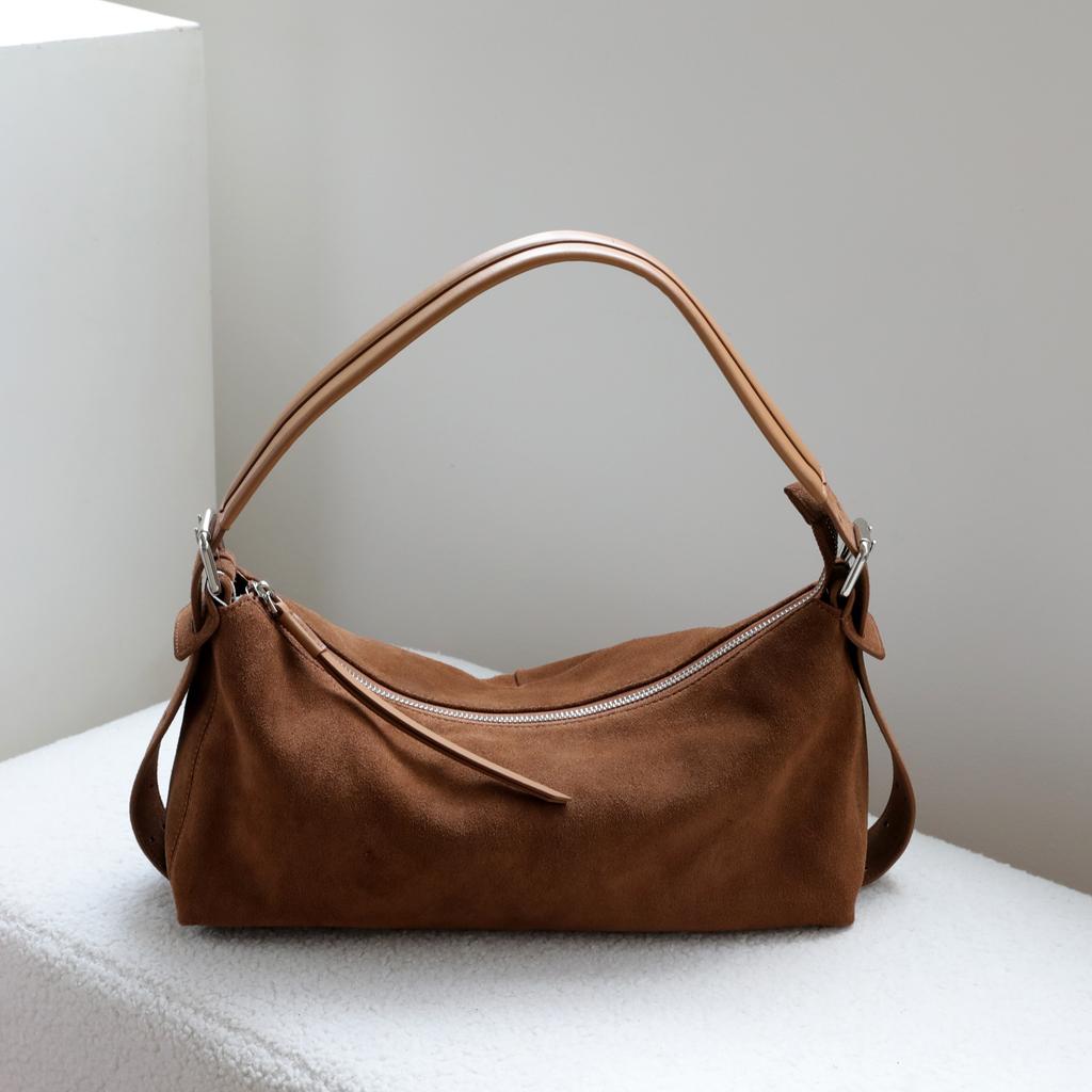 Small Niche Design, High-end Casual Frosted Cowhide, Lazy Retro Underarm Shoulder Crossbody Bag for Women