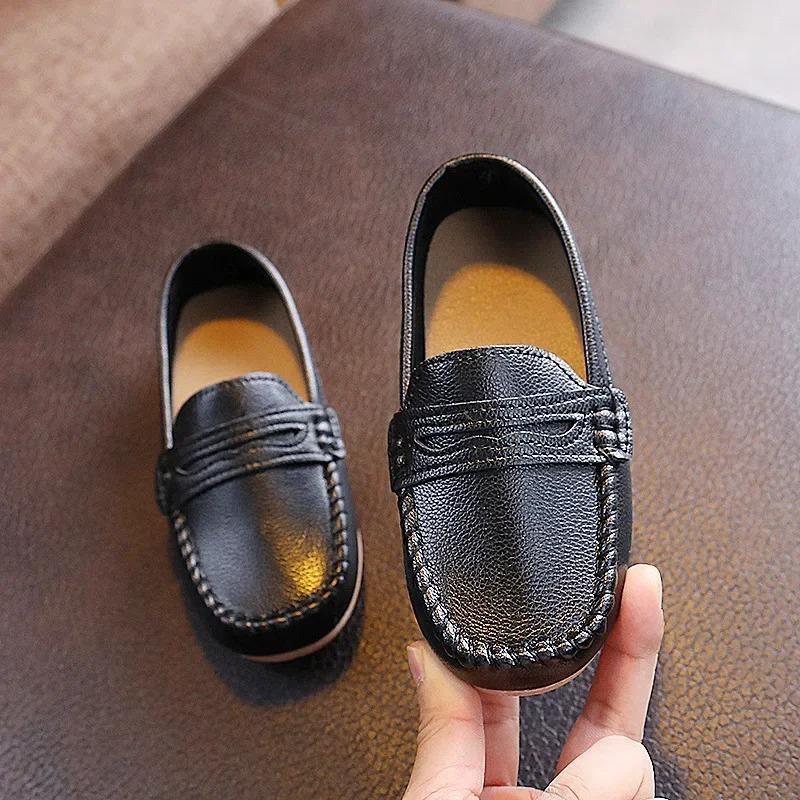 Boys' Slip-On Oxford Loafers Spring Autumn Soft PU Leather Toddler Shoes Black White School Uniform Shoes for Kids
