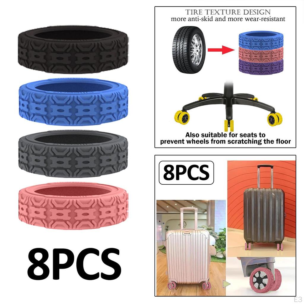 8x Silicone Luggage Wheel Covers Protective Cover for Most Suitcase Black