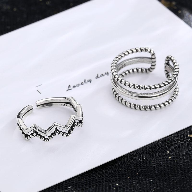 Tide Cold Wind Joint Ring Tail Ring Open Personality Hong Kong Flavor Three-Layer Wave Retro Retro Geometric Ring