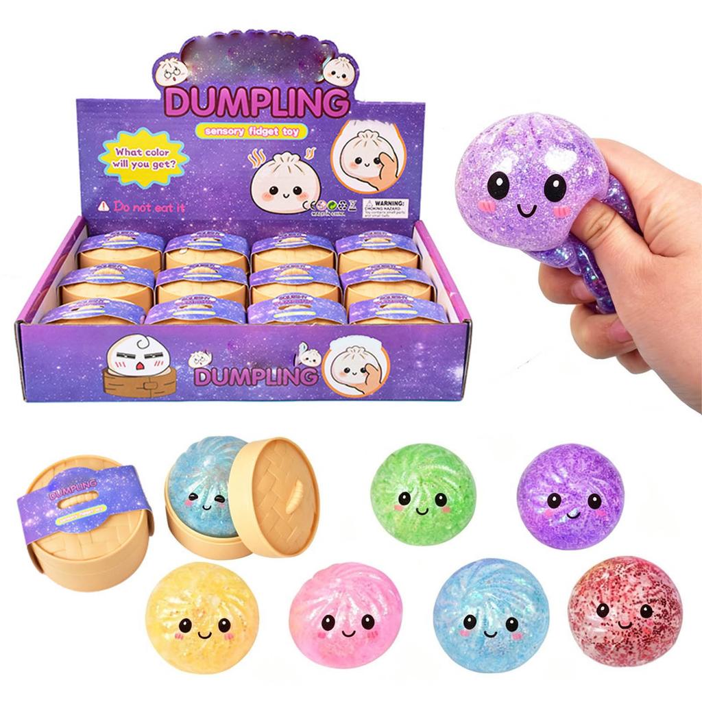 12pcs Sensory Dumpling Fidget Toys with Steamer Soft Squishy Stress Relief Toys Creative Squeeze Playset for Anxiety Reduction and Focus