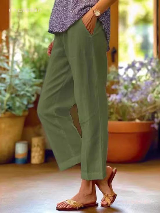 2026 Women's Loose Cotton Linen Elastic Waist Casual Pants with Pockets