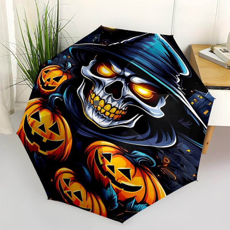 1pc Halloween Spooky Automatic Folding Umbrella, Lightweight Retractable Compact Travel Umbrella, 8-Rib Sturdy Frame077