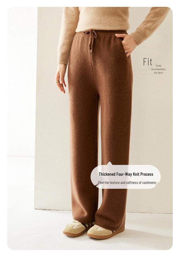 Women's High-Waist Cashmere Wide-Leg Knit Pants