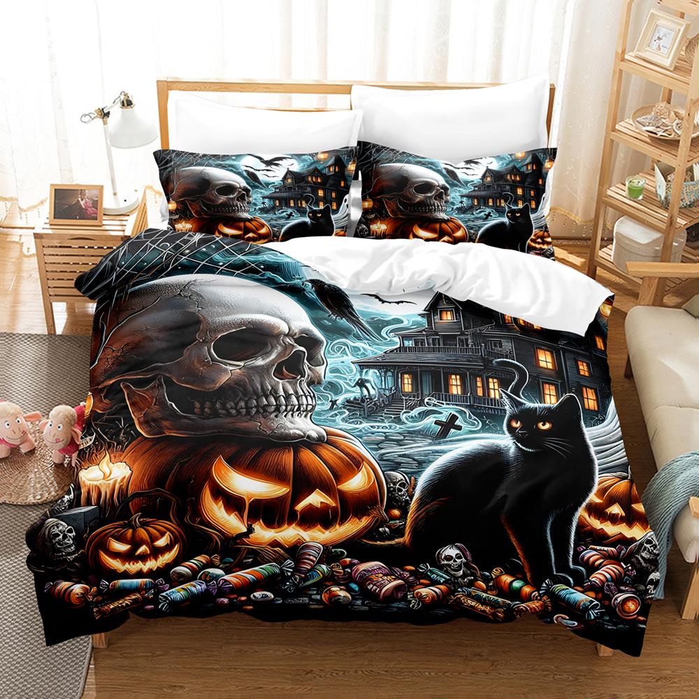 Happy Halloween Ghost 3D Print Bedding Set Soft Duvet Cover King Queen Twin Size Birthday Gift Fror Halloween Bedroom Decor