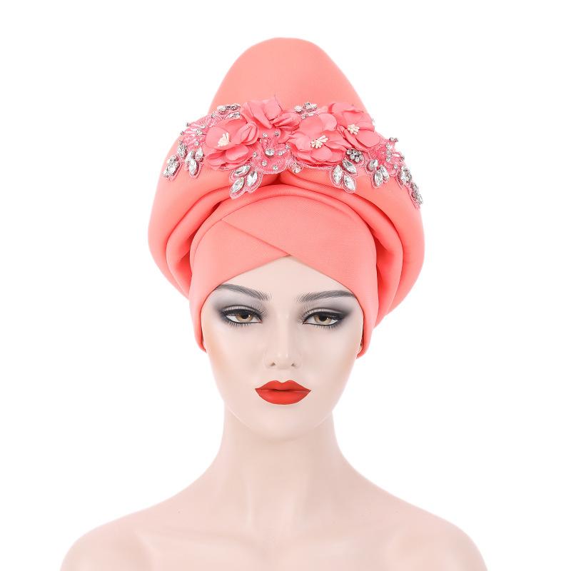 Ready To Ship 2025 Latest Ladies Flower Embroidery African Hats Fashion Ethnic Style Stretch Turban Headbands for Women