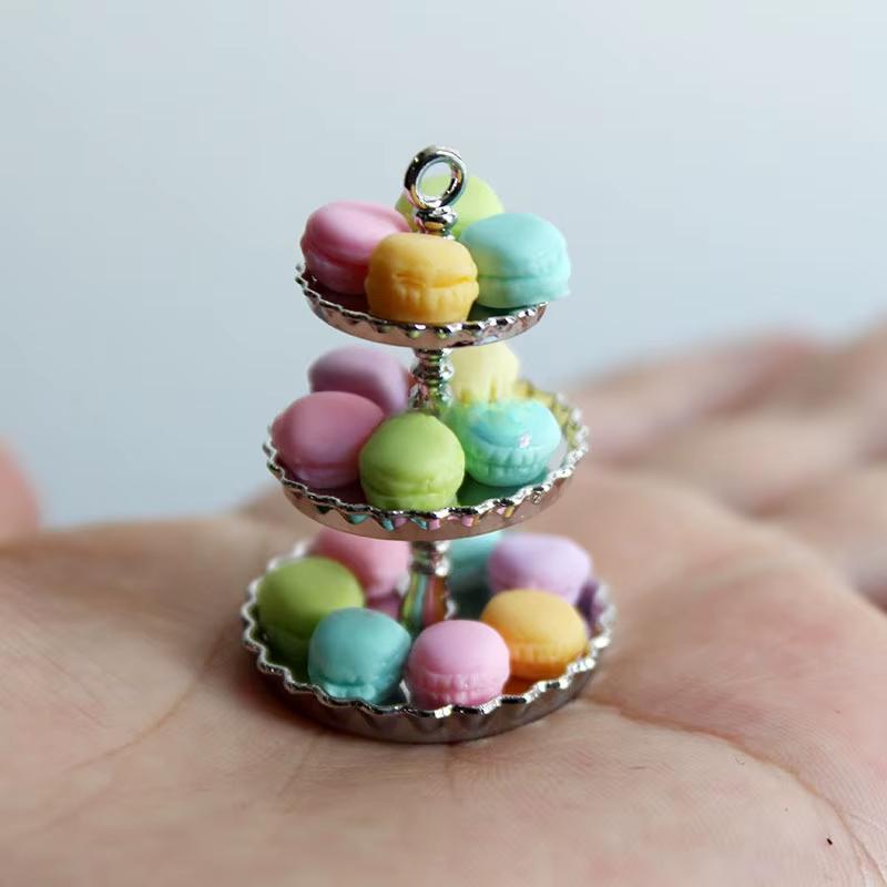 1/12 Scale Cute Mini Macaron Miniature Dollhouse Cake Tripod Pretend Play Simulation Food for Doll Kitchen Toy Accessories
