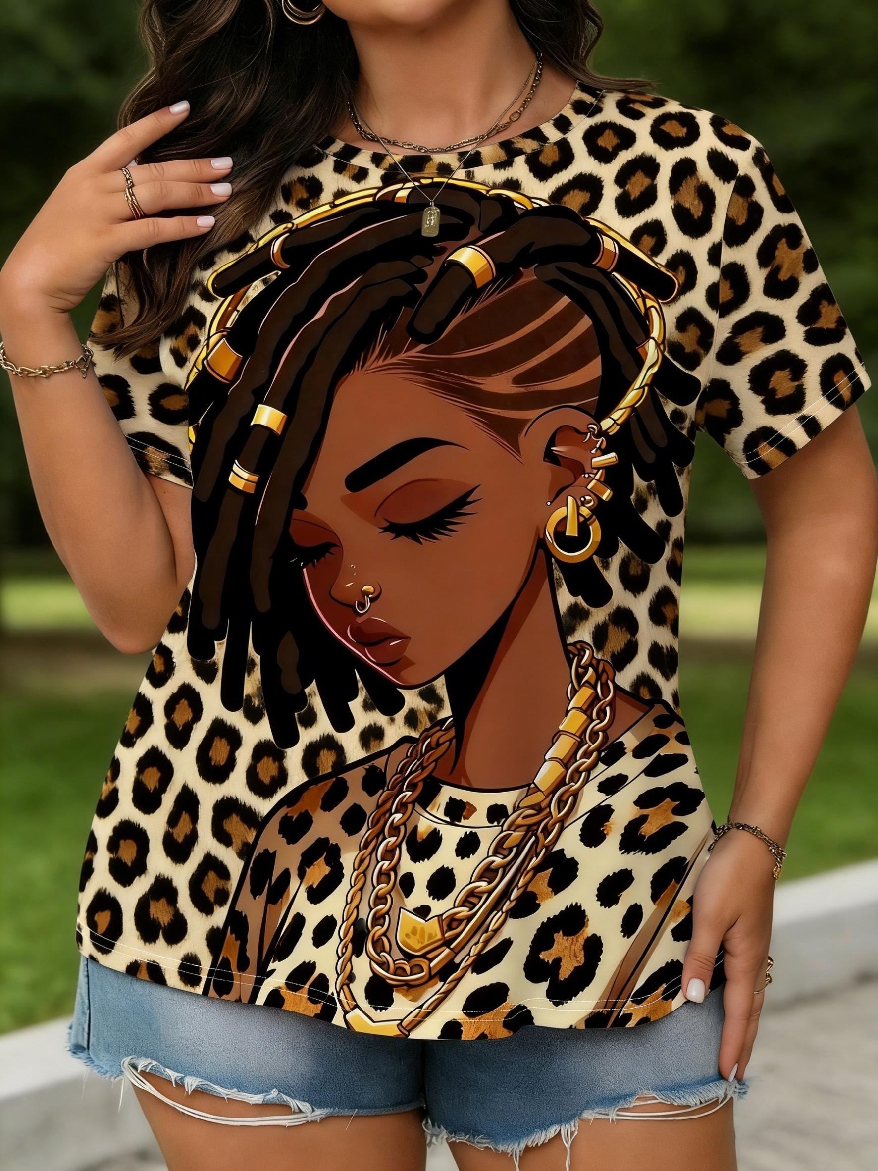 

SpringSummer Women S Casual Short Sleeve T-Shirt. Featuring an All-Over Print of Classic Leopard Print And Dreadlocked. Suitable for Vacations An S дубильная кора