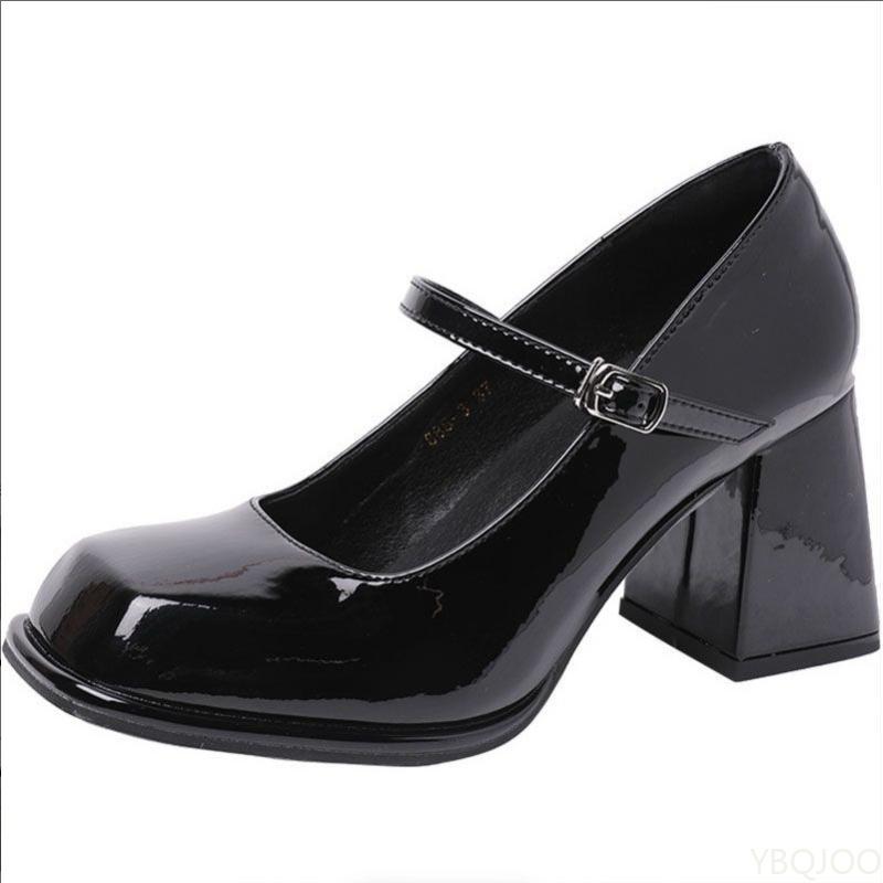 Fashion Versatile black niche high heels women's new spring summer square toe thick heel simple comfortable women's single shoes