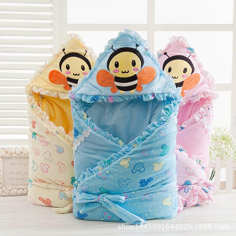 Embroidered Crystal Fleece Baby Swaddle Winter Envelope Sleeping Bag Newborn Infant Blanket