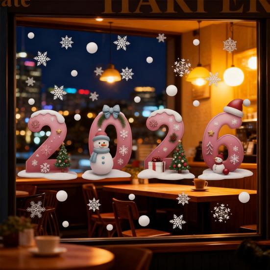 2026 Christmas Window Clings Snowflake Ice DIY Double-Sided Stickers Cute Snowmen Trees Electrostatic Adhesion Home Office Decor