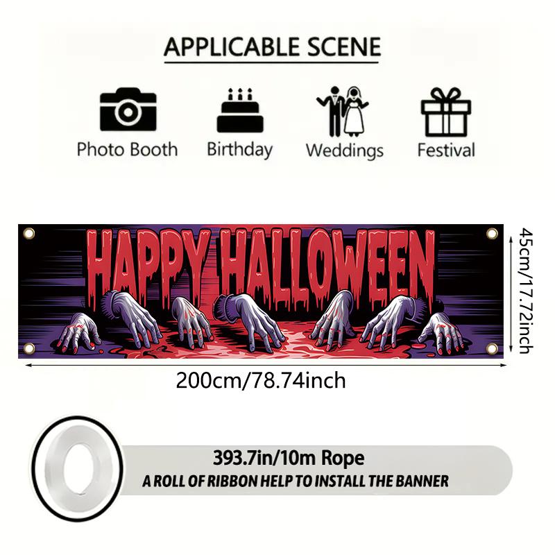 Haunted House Spooky Halloween Banner 17x78in, Polyester Outdoor Party Decor Garden Fence