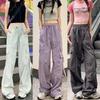 Retro Purple High-Waisted Straight-Leg Cargo Pants - Spring Loose-Fit Sport Wide-Leg Style