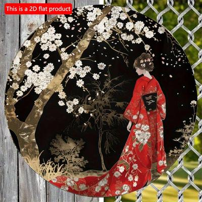 Plano 2D 20*20cm, Señal de Madera Redonda para Pared, Decorativa de Kimono Japonés, Fácil Instalación, Duradera Temática de Kimono, para Bar, Cafetería, Club, Hogar, Decoración de Pared de Habitación,