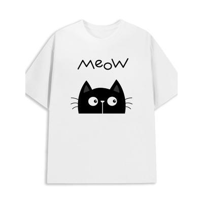 Europäische Größe Meow Cat T-Shirt mit Katzen-Grafiken auf Damen-T-Shirts Hergestellt aus , Wiegend . Diese weißen Hemden sind stilvoll
