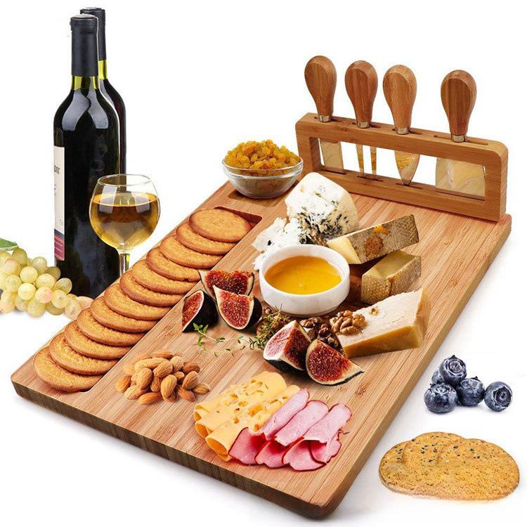 Bambus Ost- og Frukt Skjærebrettsett med Multifunksjonelt Brødbrett