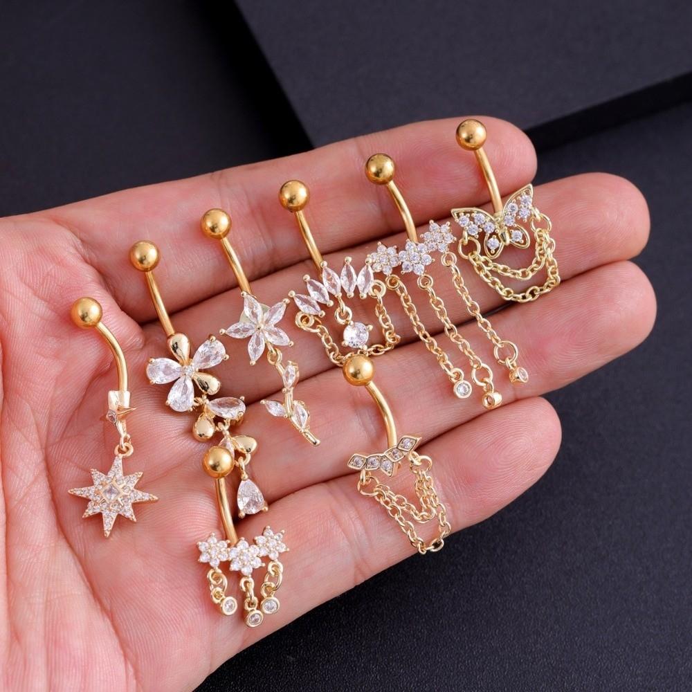 Stainless Steel Butterfly Chain Navel Ring Elegant Navel Button Trendy Belly Navel Stud Seaside