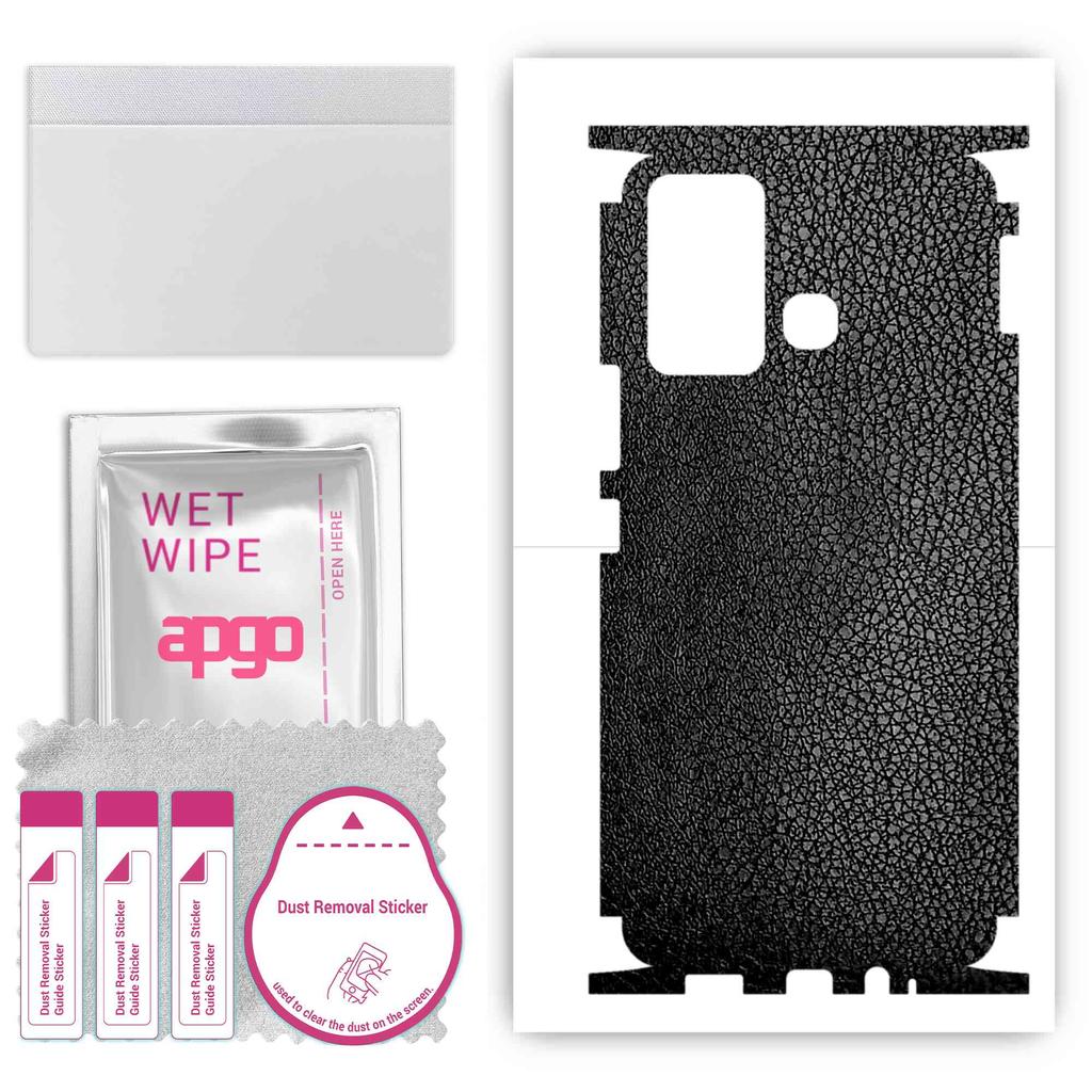apgo Protective Skin Sticker for the back+sides compatible with Infinix Hot 12 Play, Full Wrap Film, Foil, Vinyl - Pattern Black Leather