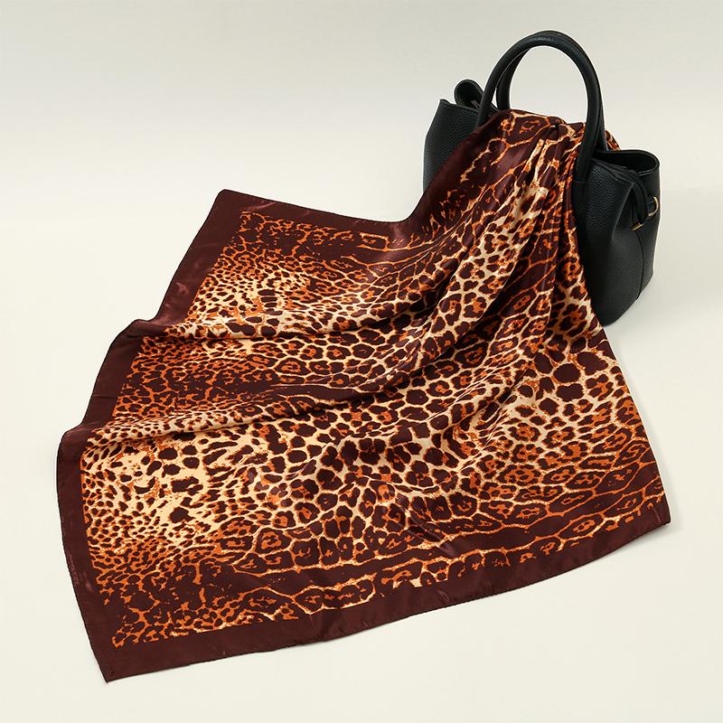 New 90*90cm Leopard Print Luxury Brand Square Silk for Women Foulard Satin Bandana Summer Soft Neckerchief Beach Hair Scarves