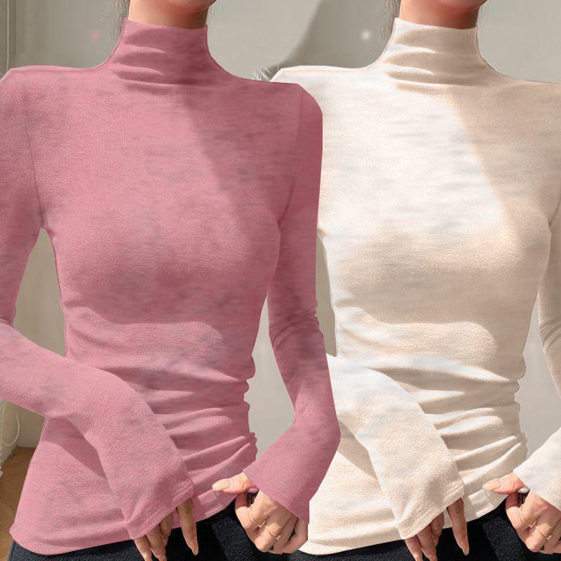 Chic Slim-fit High-neck Long-sleeve Base Layer: Solid Color, Flattering, Versatile Autumn/Winter Top