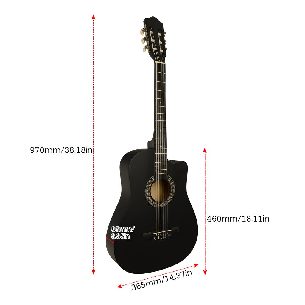38-inch Curve Acoustic Guitar 6-String Cutaway Classical Guitar with Accessories Kit Guitar Capo