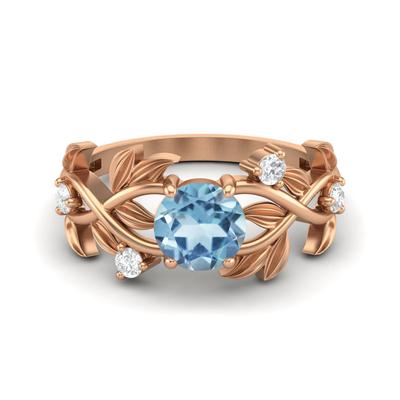 6MM Round Blue Topaz Gemstone 925 Sterling Silver Rose Plated Solitaire Ring