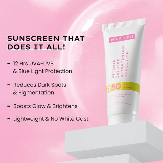 Hyphen Rozjasňující opalovací krém s vitamíny s SPF 50 PA++++ | 12 hodinová ochrana proti UVA-UVB a modrému světlu | Pro všechny typy pleti - 50 ml