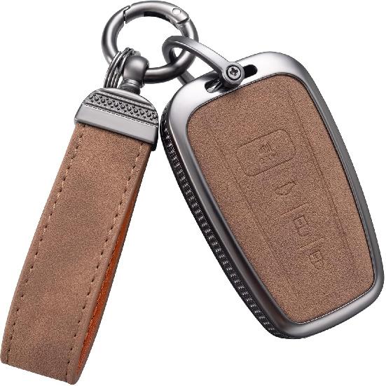 YO&YOYE Compatible with Toyota Key Fob Cover with Keychain Leather Key Case Protector for Avalon Camry Corolla RAV4 Sequoia Highlander Smart Key